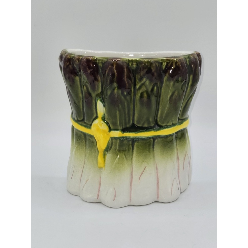 Vintage Italian Ceramic Asparagus Wall Pocket Planter Vase Majolica Style